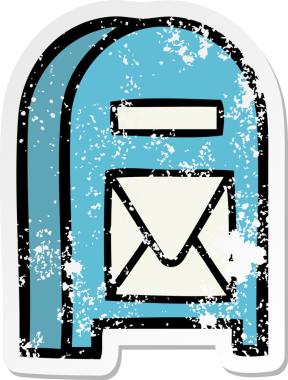 Bir insan tarafından çizilmiş şirin bir posta kutusunun sıkıntılı çıkartması.