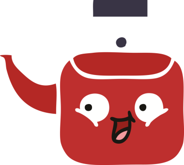 Bir insan tarafından çizilmiş bir çaydanlığın düz renkli retro karikatürü