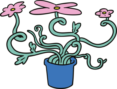 Bir insan tarafından çizilmiş bir çiçek bitkisinin el çizimi karikatürü