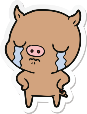 Bir insan tarafından çizilmiş kalçalar üzerinde ağlayan bir domuzun çıkartması.