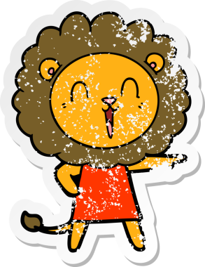 Bir insan tarafından çizilmiş gülen aslan çıkartması.