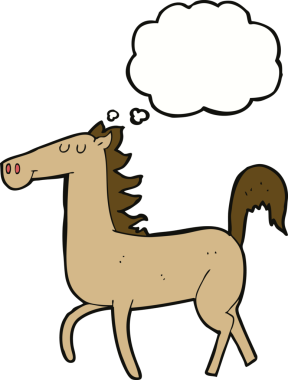 Bir insan tarafından çizilmiş düşünce baloncuklu çizgi film atı.