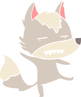 Düz renkli çizgi film kurt bir insan tarafından çizilmiş dişleri gösteriyor.