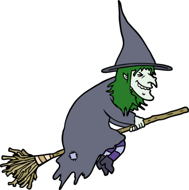 Bir insan tarafından çizilmiş süpürge üzerindeki çizgi film cadısı