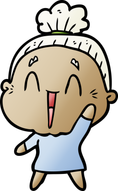 Bir insan tarafından çizilmiş mutlu yaşlı kadın çizgi filmi.