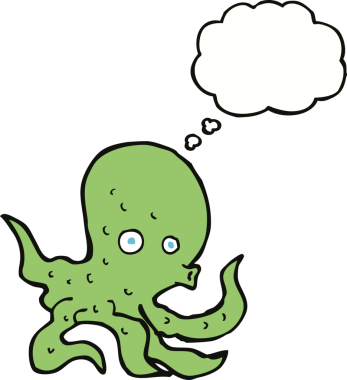 Bir insan tarafından çizilmiş düşünce baloncuklu ahtapot.