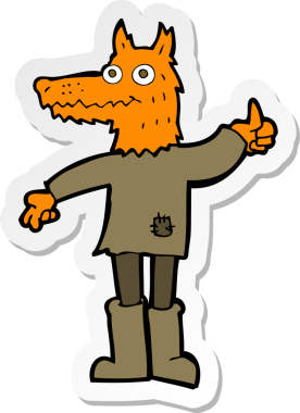 Bir insan tarafından çizilmiş tilki adamın çıkartması.