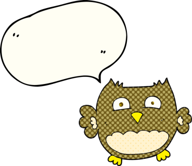 Bir insan tarafından çizilmiş serbest çizilmiş çizgi roman konuşma balonu baykuşu.