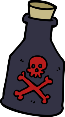 Bir insan tarafından çizilmiş bir karalama zehir şişesi.