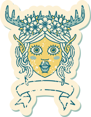 Retro Dövme Tarzı Elf Karakter Yüzü Bir insan tarafından çizilmiş pankartıyla