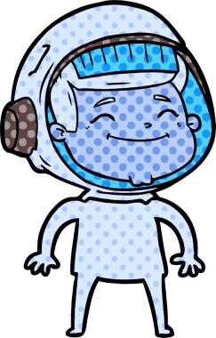 Bir insan tarafından çizilmiş mutlu astronot çizgi filmi.