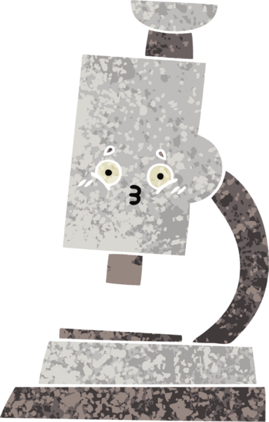 Bir insan tarafından çizilmiş mikroskobun retro illüstrasyon tarzı karikatürü