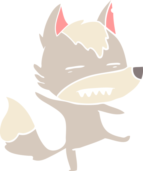 Düz renkli çizgi film kurt bir insan tarafından çizilmiş dişleri gösteriyor.