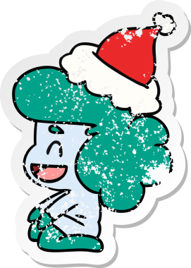 Bir insan tarafından çizilmiş kawai hayaletinin sıkıntılı Noel çıkartması.