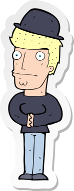 Bir insan tarafından çizilmiş, endişeli, şapkalı bir adamın çıkartması.