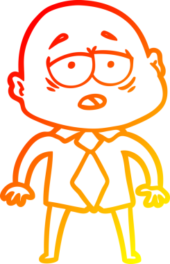 Karikatür çizen, gömlekli ve kravatlı yorgun kel bir adam.