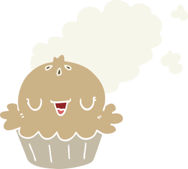 Bir insan tarafından çizilmiş şirin düz renkli çizgi film pastası.