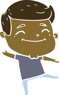 Bir insan tarafından çizilmiş mutlu düz renkli karikatür adam.