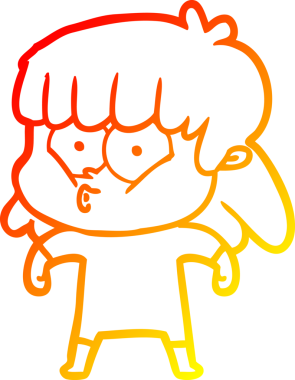 Bir insan tarafından çizilmiş, çizgi film karakteri ıslık çalan bir kız çizimi