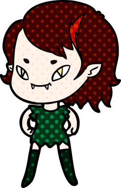 Bir insan tarafından çizilmiş çizgi film dostu vampir kız.