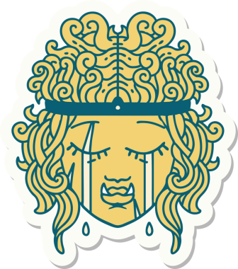 Bir insan tarafından çizilmiş üzgün bir Ork barbar karakterinin çıkartması.