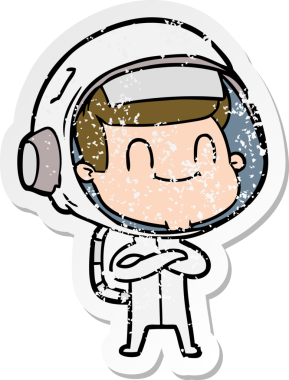 Bir insan tarafından çizilmiş mutlu bir astronotun sıkıntılı çıkartması.