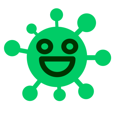 Bir insan tarafından çizilmiş süper mutlu virüs.