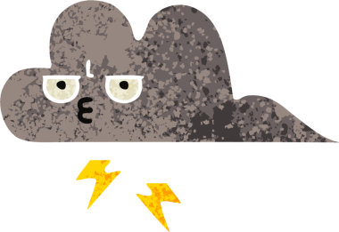 Bir insan tarafından çizilmiş bir fırtına bulutunun retro çizim tarzı karikatürü