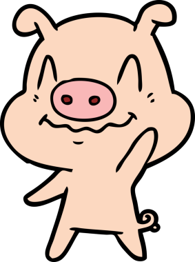 Bir insan tarafından çizilmiş sinirli çizgi film domuzu.