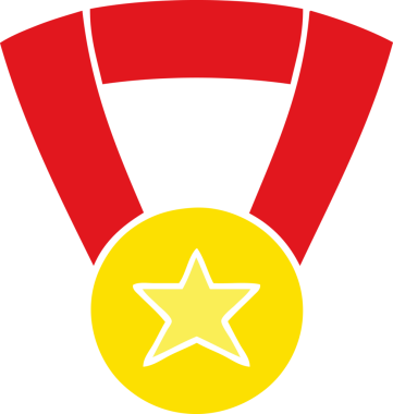 Bir insan tarafından çizilmiş altın madalyanın düz renkli retro karikatürü