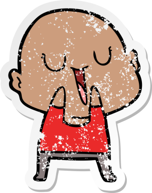 Bir insan tarafından çizilmiş mutlu, kel bir adamın sıkıntılı çıkartması.