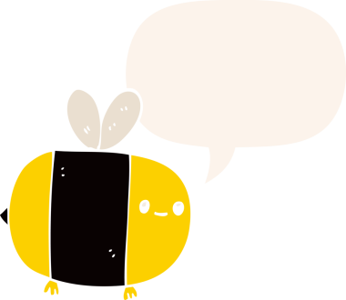 Konuşma baloncuğu olan sevimli çizgi film arısı insan tarafından çizilmiş.