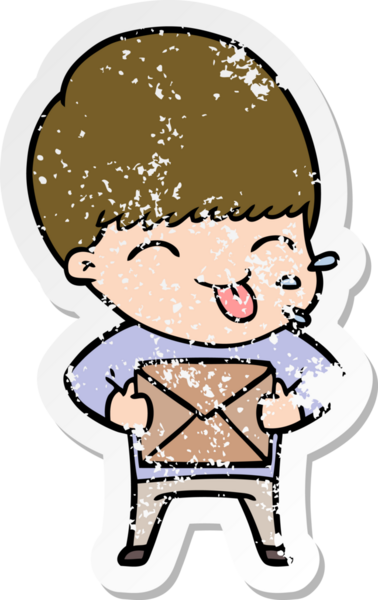 Bir insan tarafından çizilmiş mutlu çizgi film çocuğunun sıkıntılı çıkartması.