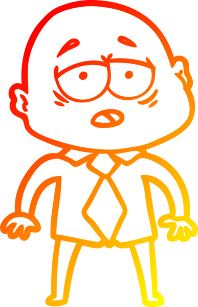 Karikatür çizen, gömlekli ve kravatlı yorgun kel bir adam.