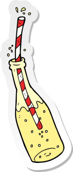 Bir insan tarafından çizilmiş karikatür köpüklü içecek ve saman çıkartması.