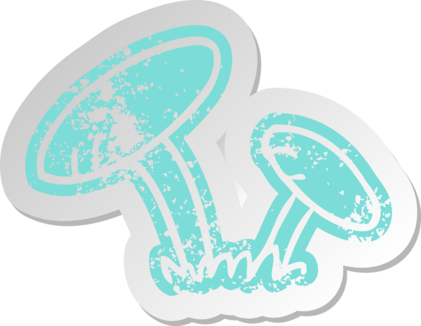 Bir insan tarafından çizilmiş bazı mantarların sıkıntılı eski karikatür çıkartması