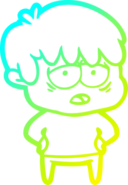 Bir insan tarafından çizilmiş, bitkin bir çocuğun soğuk çizgi çizimi.