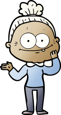 Bir insan tarafından çizilmiş mutlu yaşlı kadın çizgi filmi.