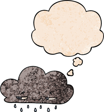 Düşünce baloncuklu çizgi film yağmur bulutu bir insan tarafından çizilmiş grunge desen tarzı