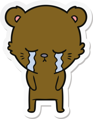 Bir insan tarafından çizilmiş ağlayan çizgi film ayısının çıkartması.