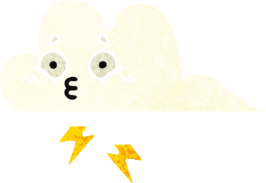 Bir insan tarafından çizilmiş bir gök gürültüsü bulutunun retro çizim tarzı karikatürü