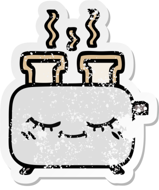 Bir insan tarafından çizilmiş bir ekmek kızartma makinesinin hüzünlü çıkartması.