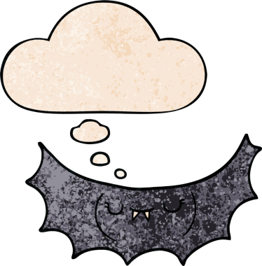 Düşünce baloncuğu olan çizgi vampir yarasa bir insan tarafından çizilmiş grunge desenli.