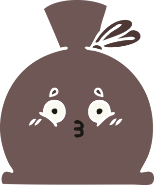 Bir insan tarafından çizilmiş bir çuvalın düz renkli retro karikatürü