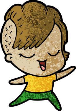 Bir insan tarafından çizilmiş mutlu çizgi film kızı.