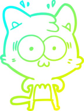 Bir çizgi filmin soğuk gradyan çizimi bir insan tarafından çizilmiş sürpriz bir kedi.