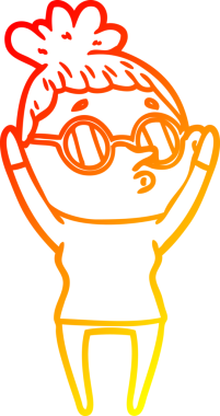 Bir insan tarafından çizilmiş gözlük takan çizgi film kadını çizimi.