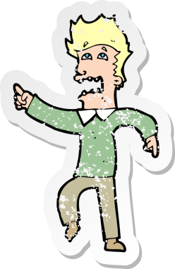 Bir insan tarafından çizilmiş korkmuş bir adamın karikatür çıkartması.