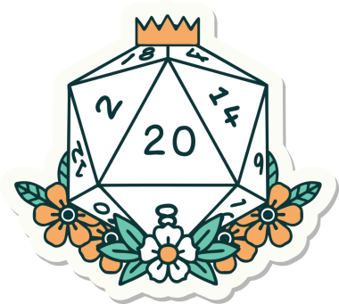 Bir insan tarafından çizilmiş geleneksel bir d20 dövmesi çıkartması.