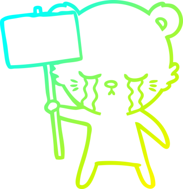 Bir insan tarafından çizilmiş tabela direğiyle ağlayan bir ayının soğuk gradyan çizimi